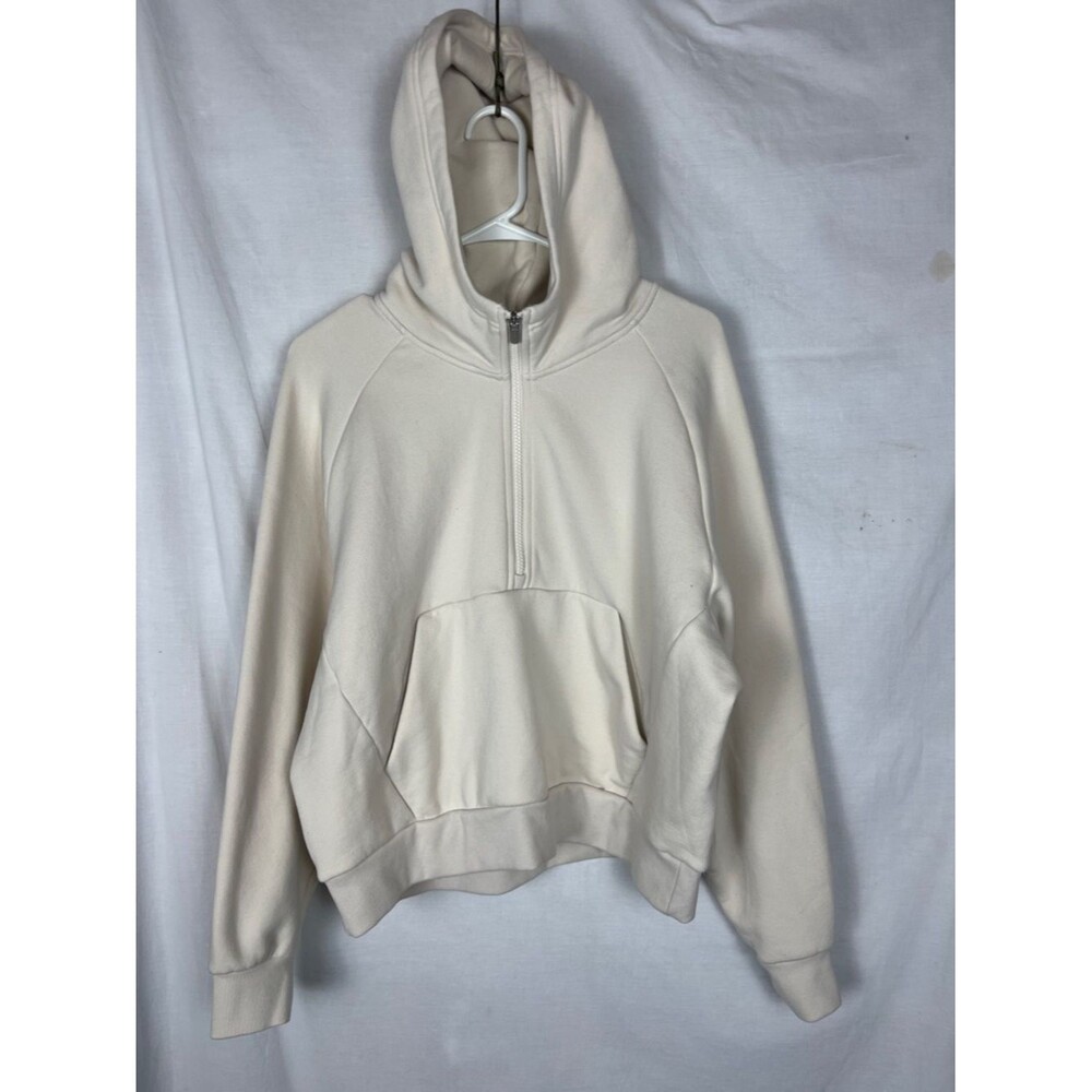 Athleta Cream Half Zip Long Sleeve Kangaroo Pocket Hoodie